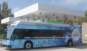 SARTA hydrogen fuel cell bus at the hydrogen fueling station.