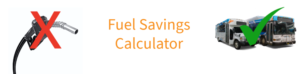 “Graphic labeled ‘Fuel Savings Calculator’ showing a gas pump nozzle crossed out with a red X on the left and SARTA buses with a green checkmark on the right, symbolizing savings by choosing public transit over driving.”